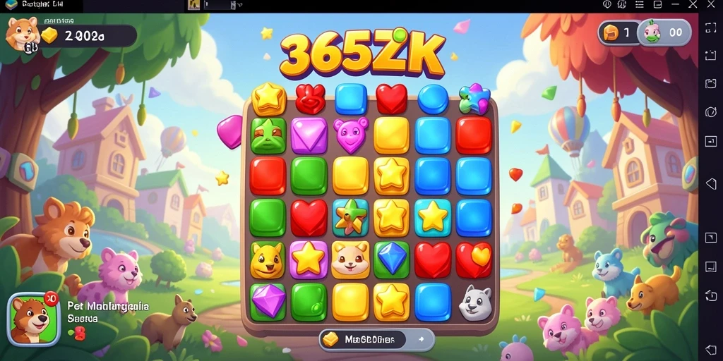 Screenshot gameplay 365ZK menunjukkan aksi mencocokkan objek berwarna cerah.