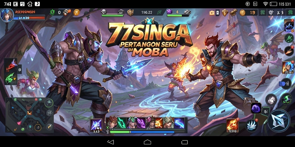 Tampilan gameplay seru di arena pertempuran MOBA.