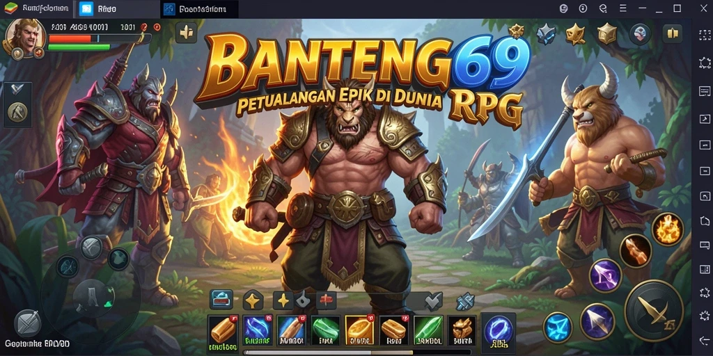 Tampilan gameplay epik dari game RPG BANTENG69 dengan karakter yang beragam.