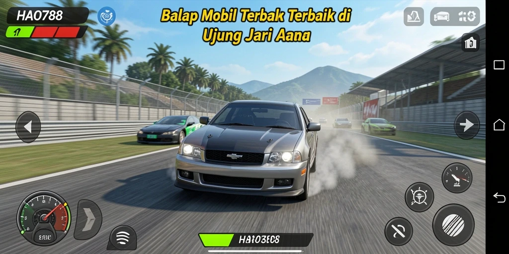 Tampilan gameplay HAO788 yang penuh aksi balap mobil.