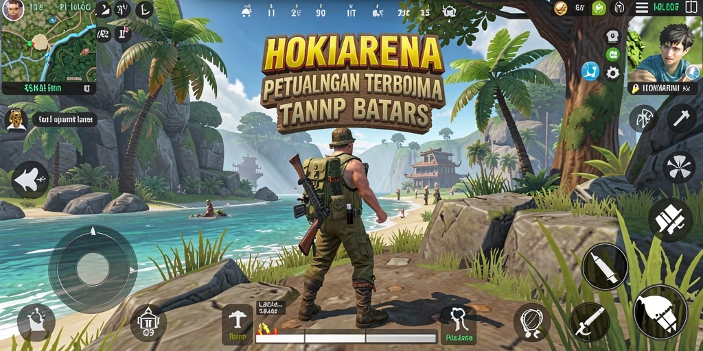 Screenshot gameplay HOKIARENA menunjukkan kebebasan bertualang dan dunia yang luas.