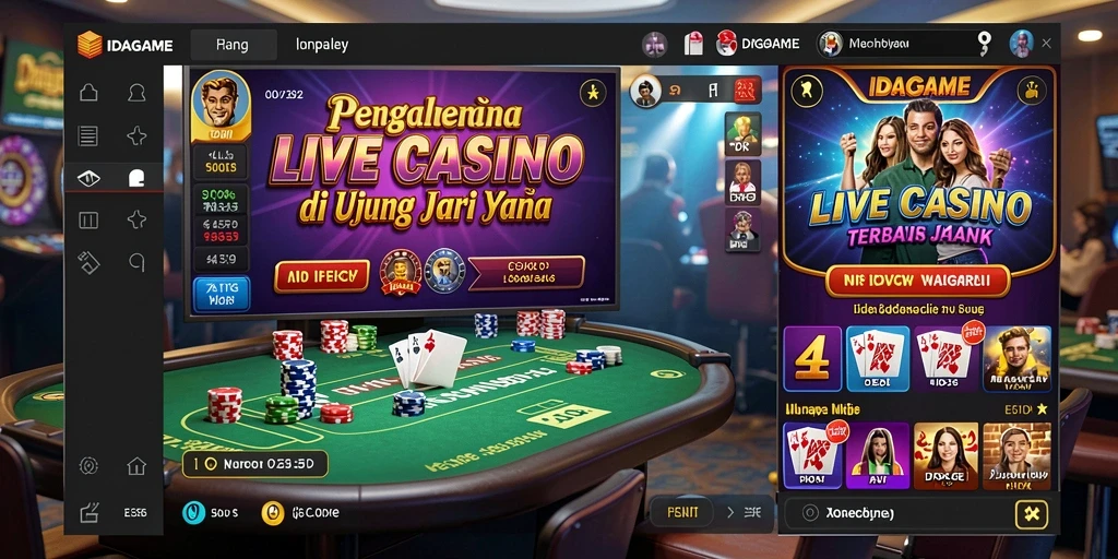 Screenshot menunjukkan dealer langsung sedang berinteraksi dengan pemain.