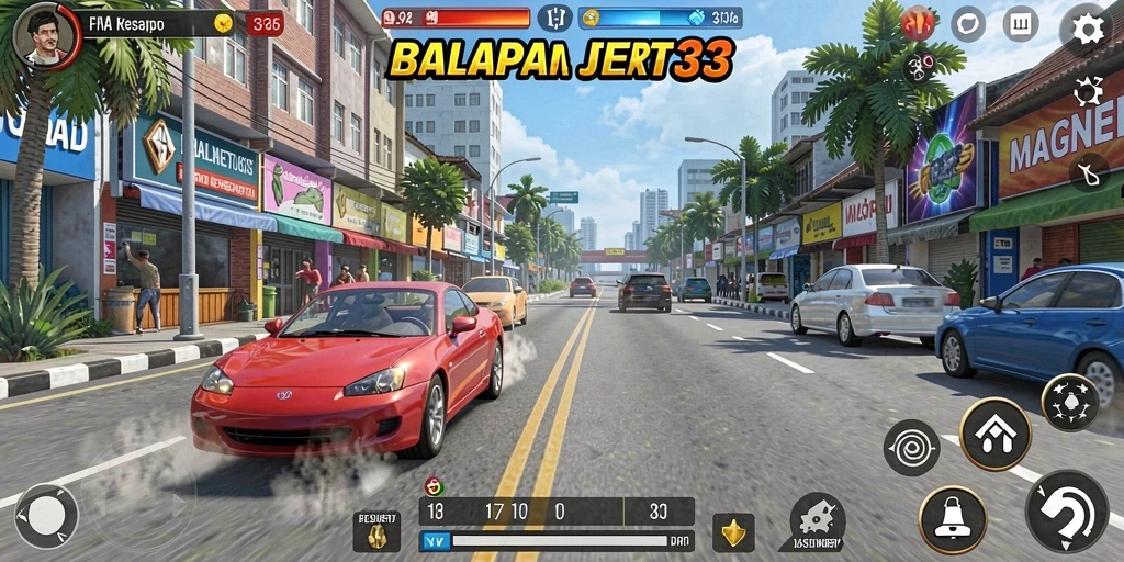 Gameplay MAGNET33 menampilkan aksi balapan yang seru dan menegangkan.