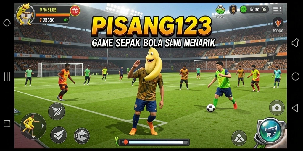 Screenshot menunjukkan aksi seru dalam game sepak bola PISANG123.