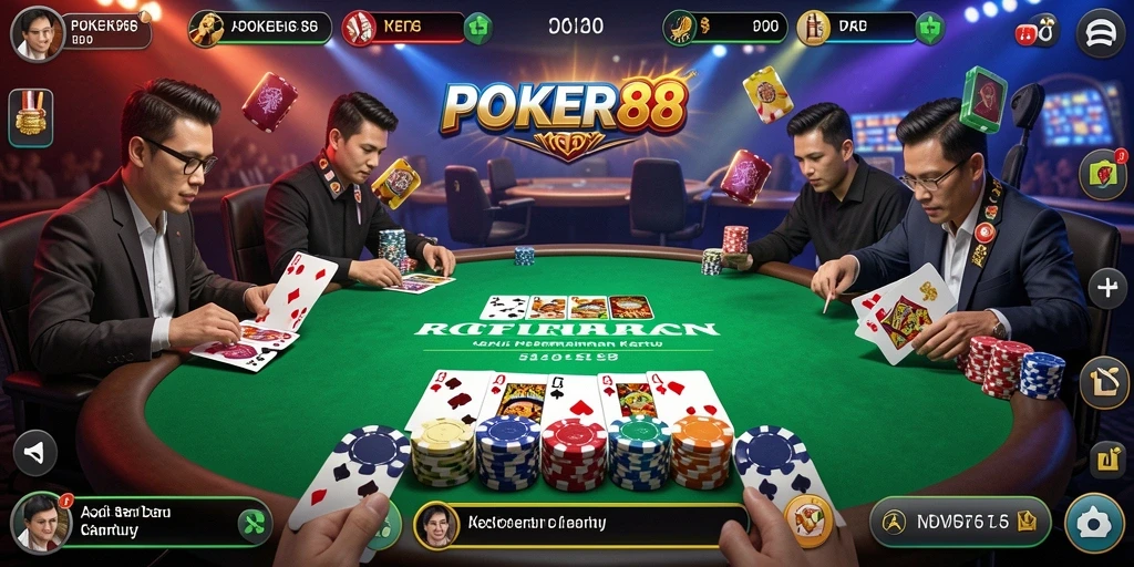 Tampilan seru dari permainan kartu POKER88 dengan aksi mendebarkan.