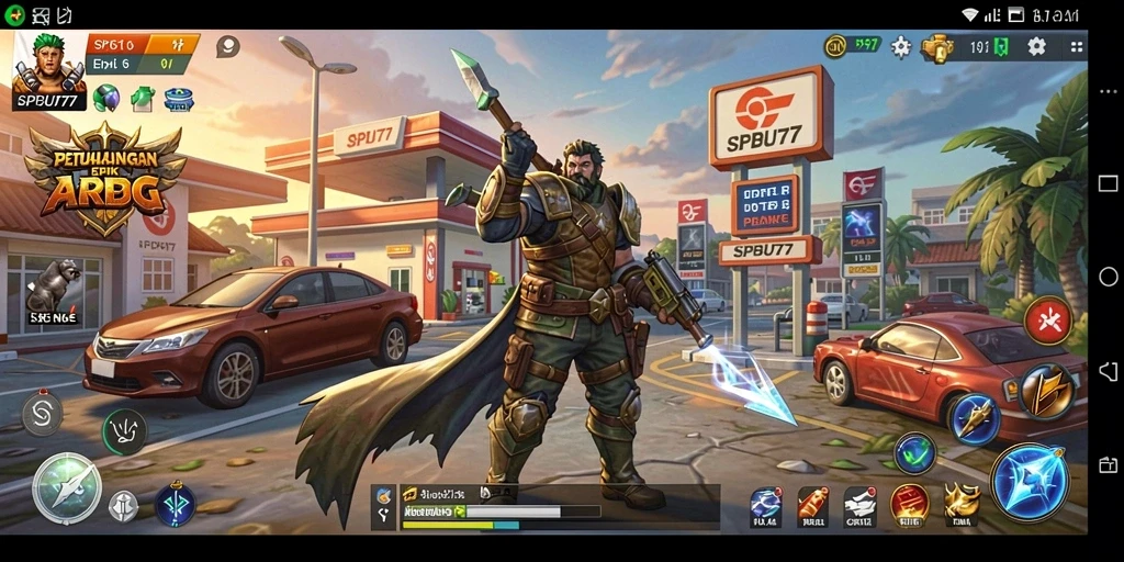 Screenshot gameplay SPBU77 menampilkan aksi pertarungan ARPG yang seru.